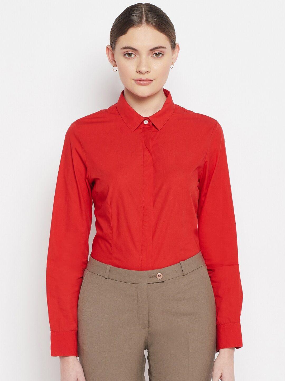 cantabil women red cotton formal shirt