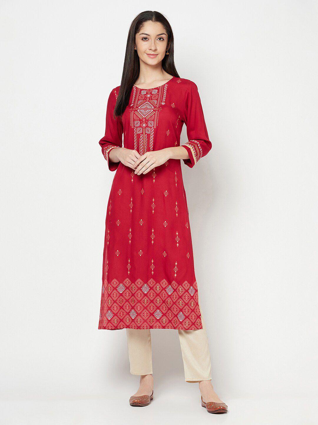 cantabil women red ethnic motifs printed kurta