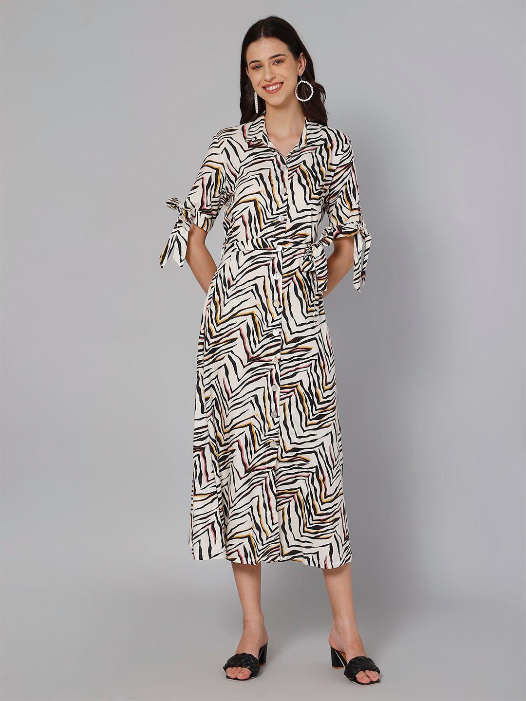 cantabil women white animal printed shirt midi dress