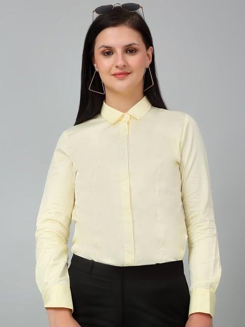 cantabil yellow cotton regular fit shirt