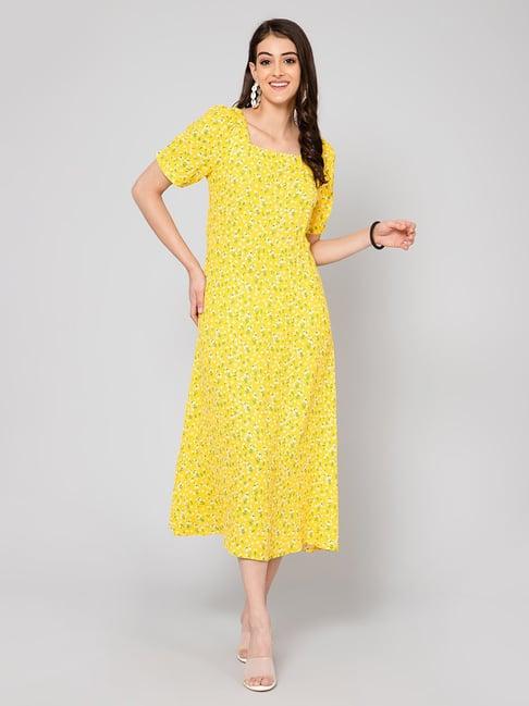 cantabil yellow floral print midi dress