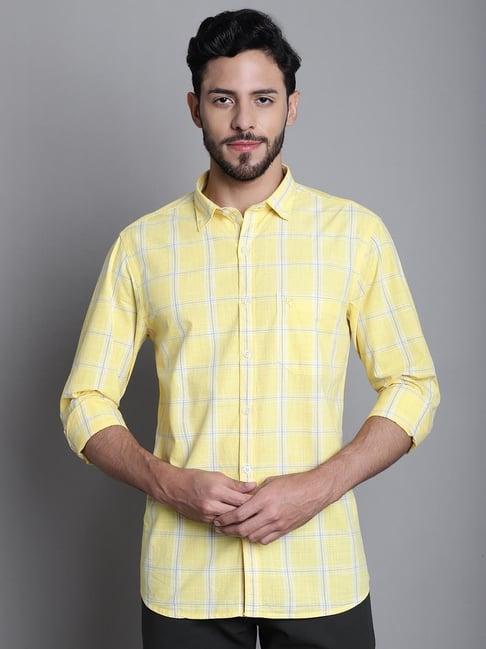 cantabil yellow regular fit check shirt