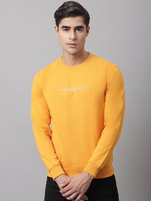 cantabil yellow regular fit printed sweatshirt