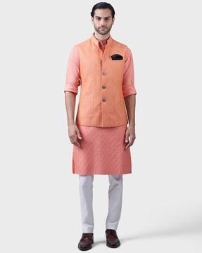cantaloupe relaxed fit nehru jacket with patch pockets