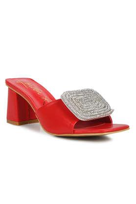 canvas slip-on women's party wear sandals - red