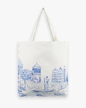 canvas w ornamental stitching tote bag