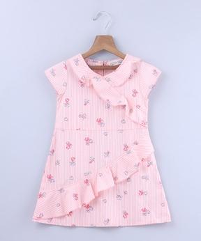 cap-sleeves floral a-line dress round-neck