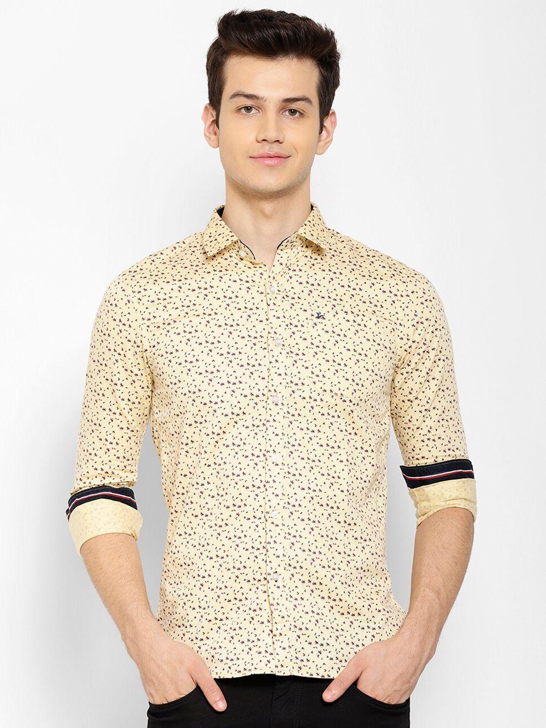 cape canary men cream-coloured smart printed casual shirt
