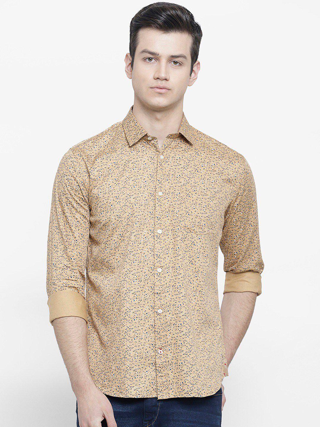 cape canary men beige printed casual shirt