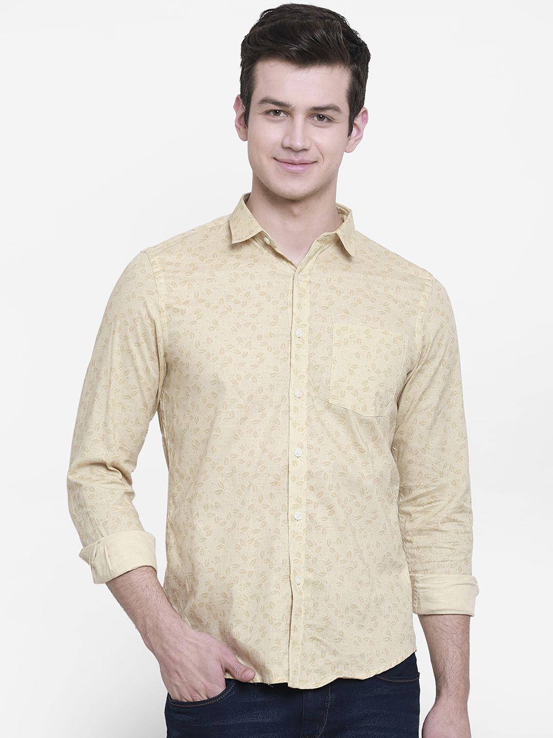 cape canary men beige regular fit printed casual shirt