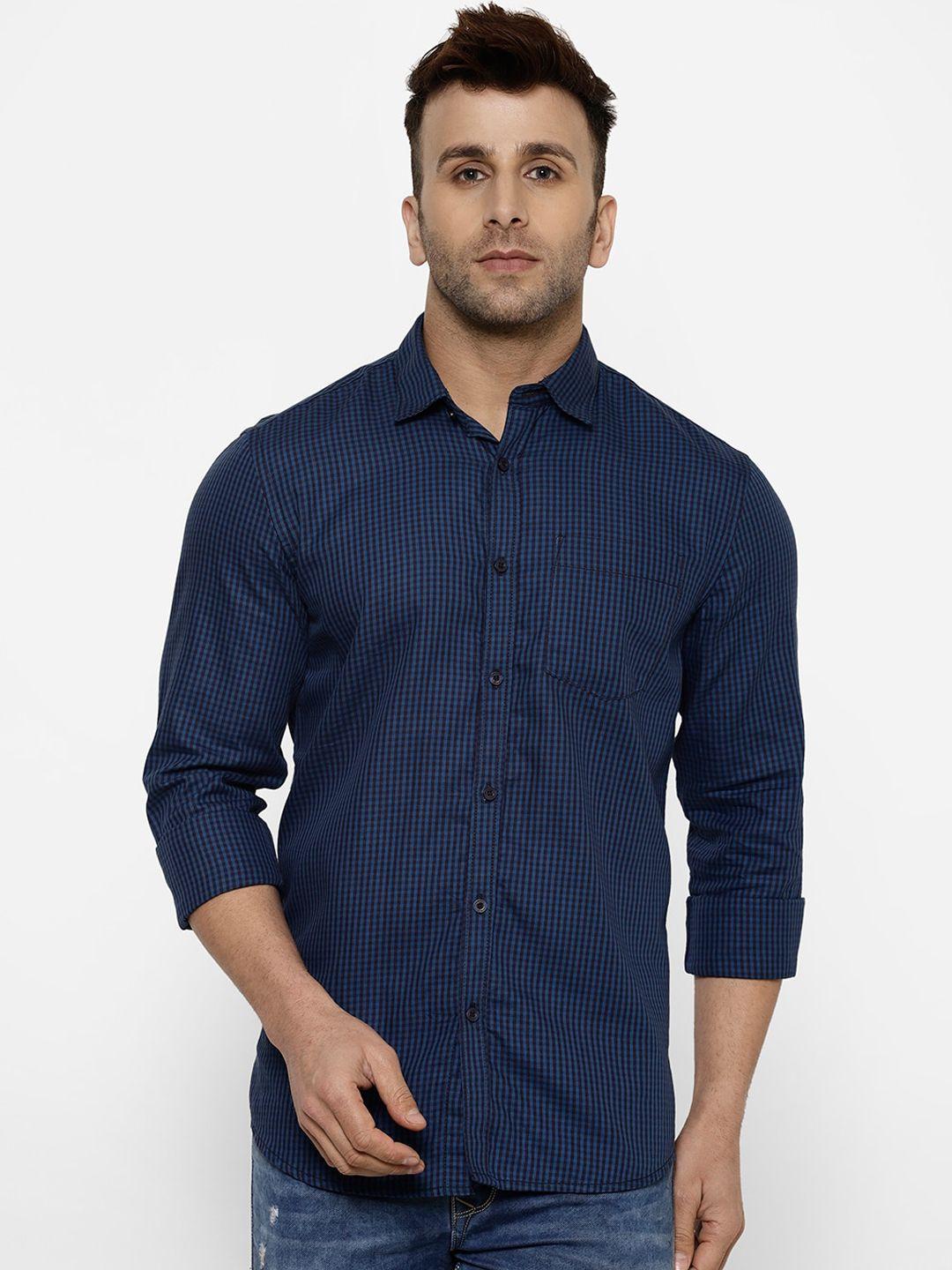 cape canary men blue opaque checked casual cotton shirt