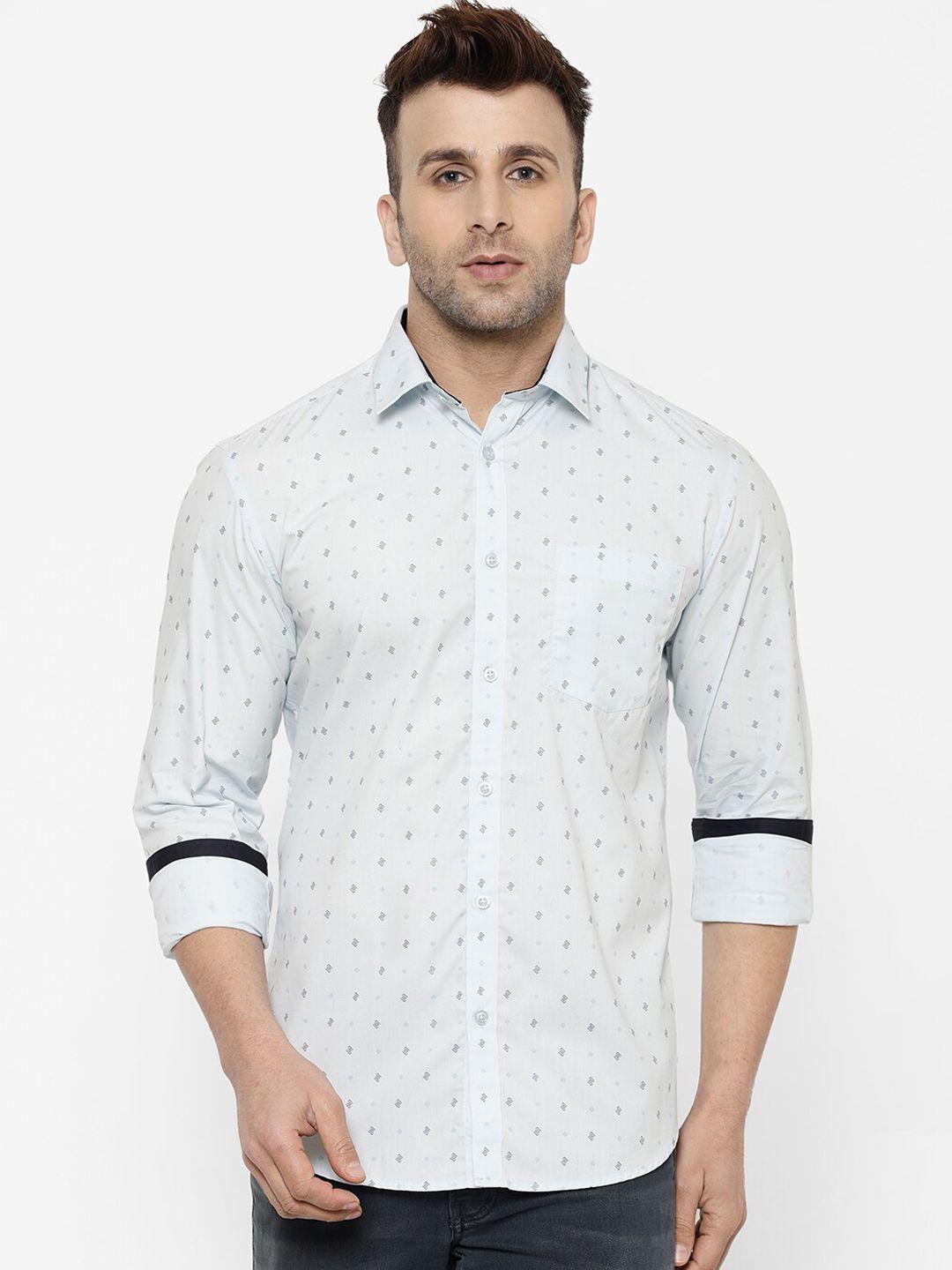 cape canary men blue regular fit printed casual shirt