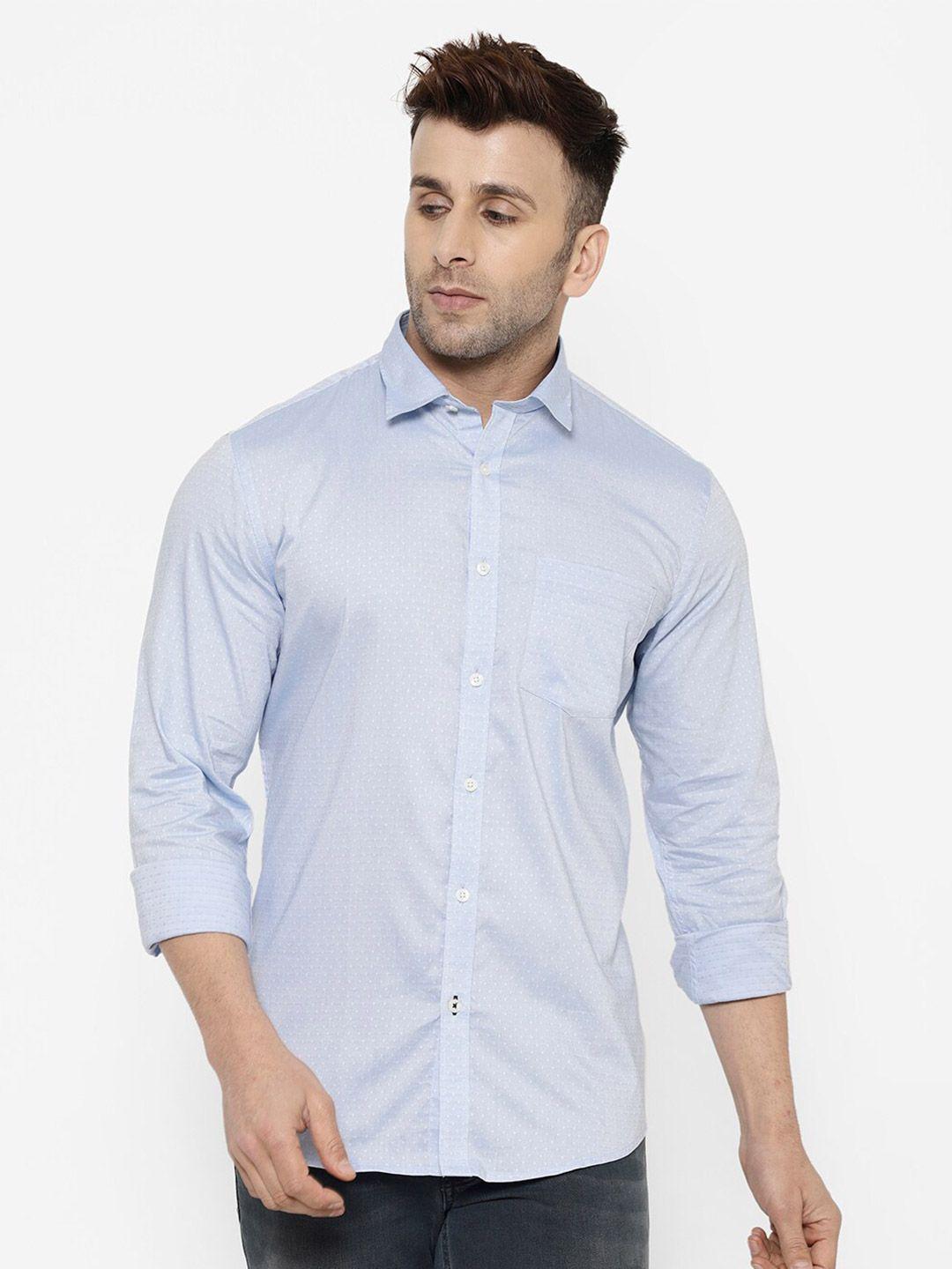 cape canary men blue regular fit printed cotton casual shirt