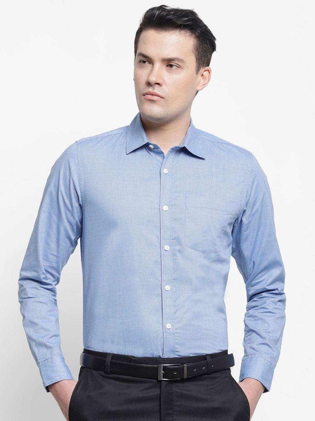 cape canary men blue regular fit solid formal shirt