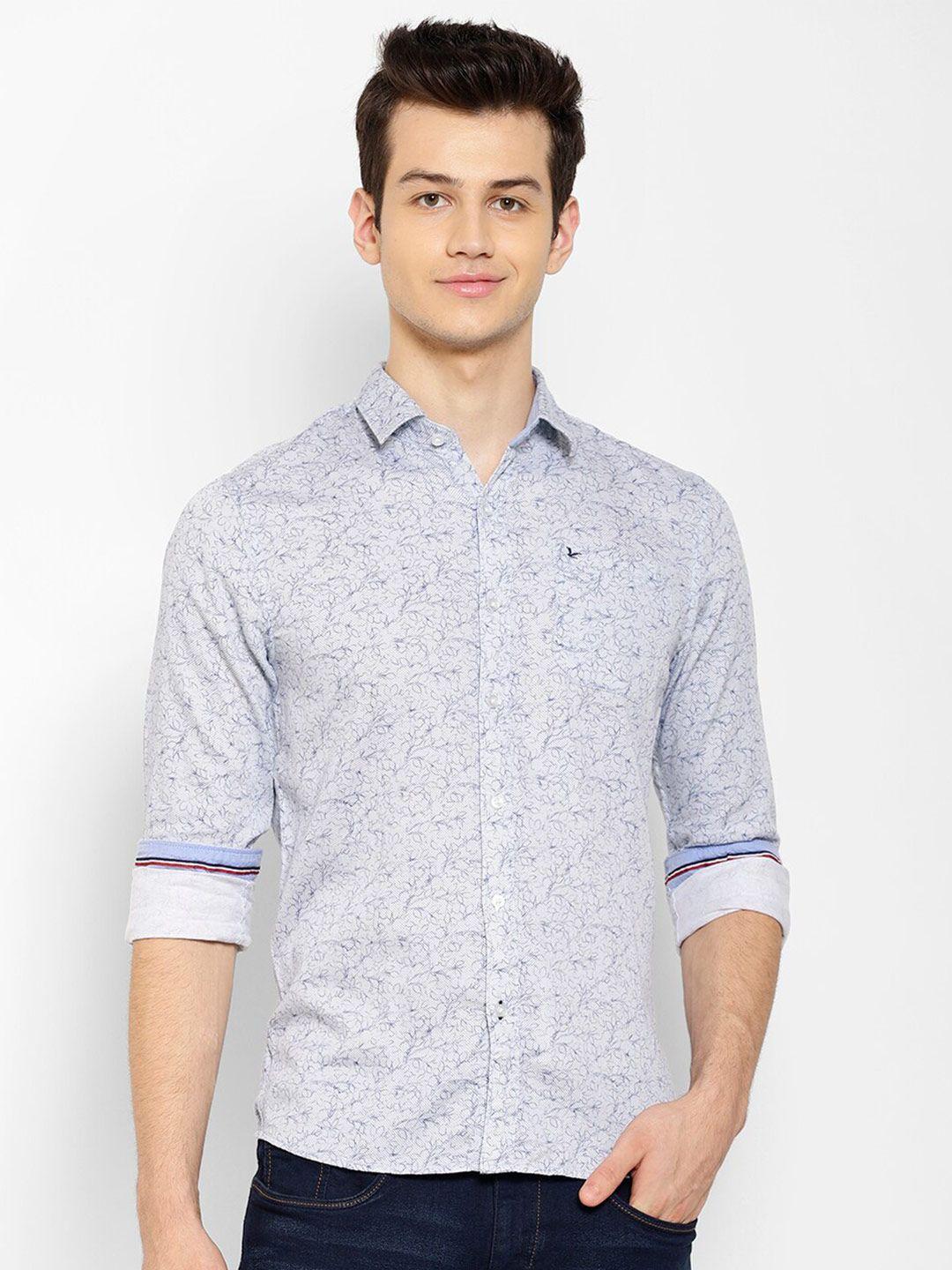 cape canary men blue smart floral printed casual shirt
