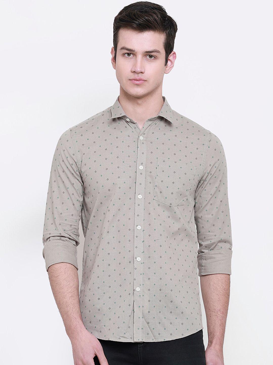 cape canary men grey opaque printed cotton casual shirt