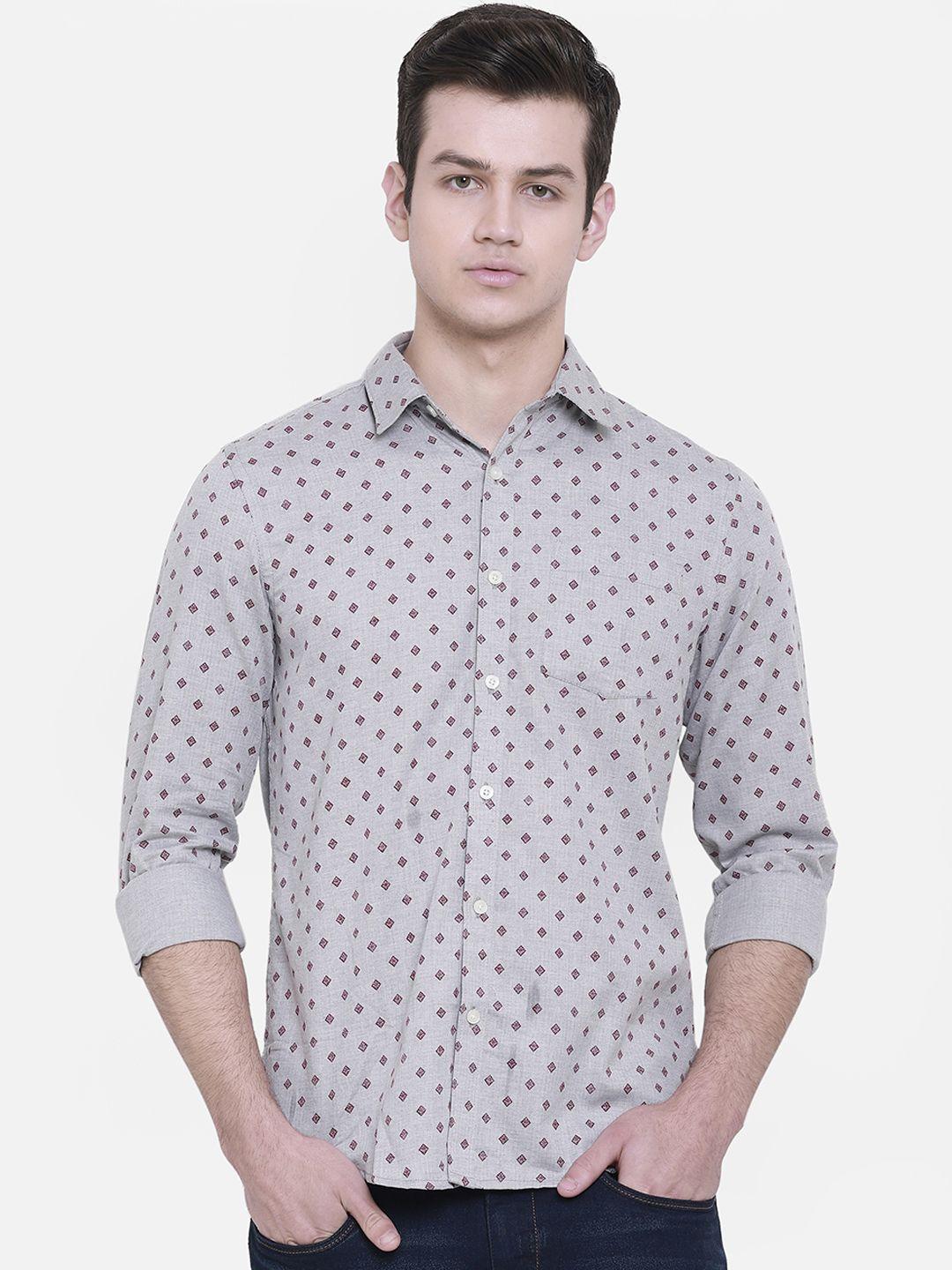 cape canary men grey regular fit printed casual shirt