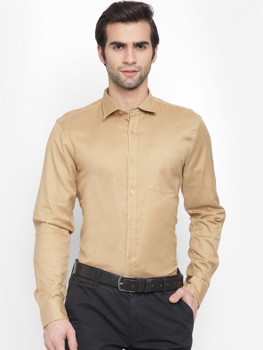 cape canary men khaki regular fit solid formal shirt