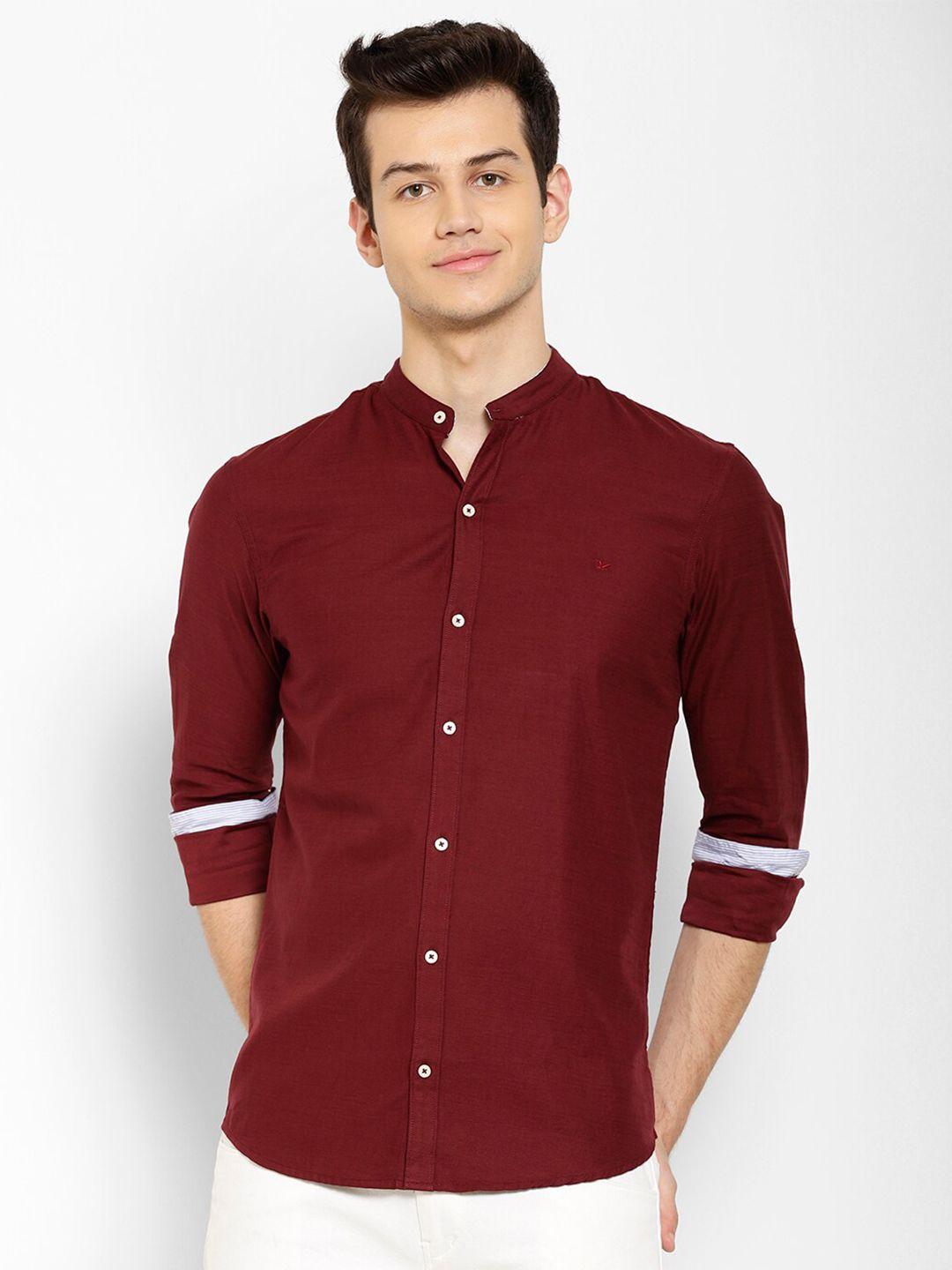 cape canary men maroon smart casual cotton shirt