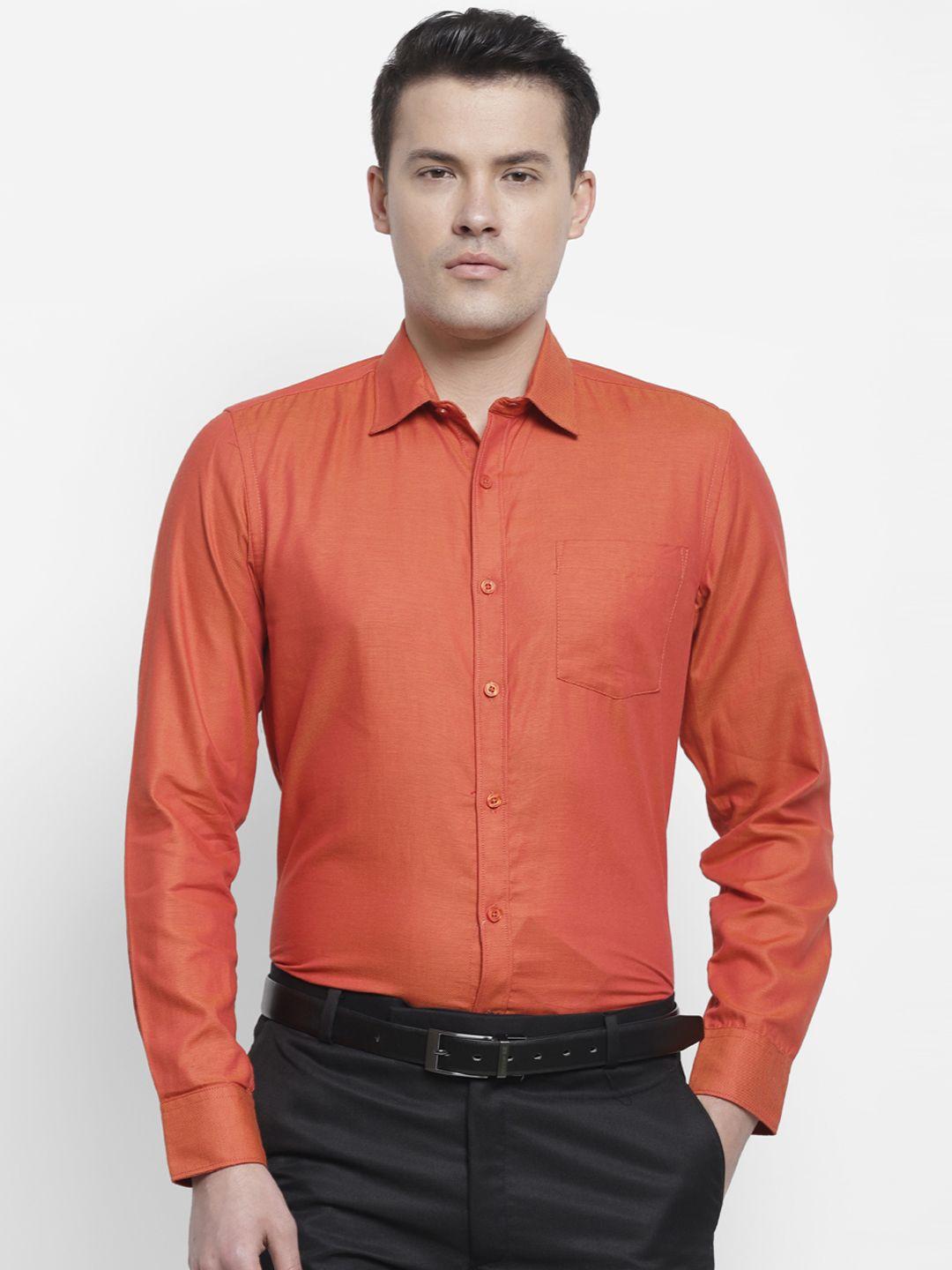 cape canary men orange regular fit solid formal shirt