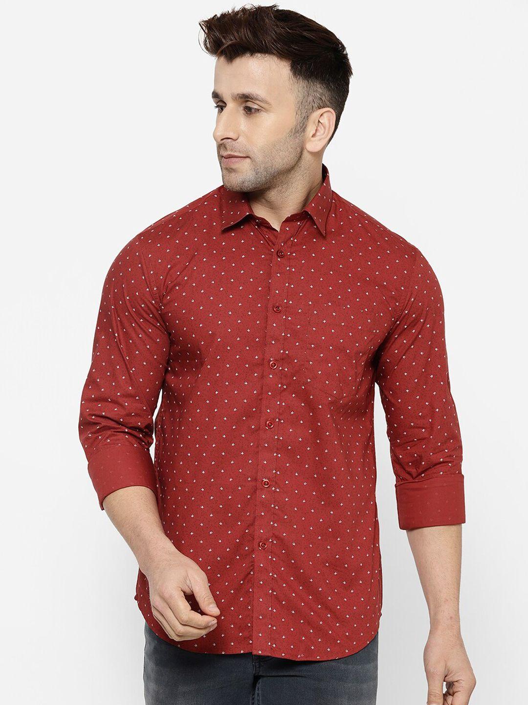 cape canary men red regular fit printed casual shirt