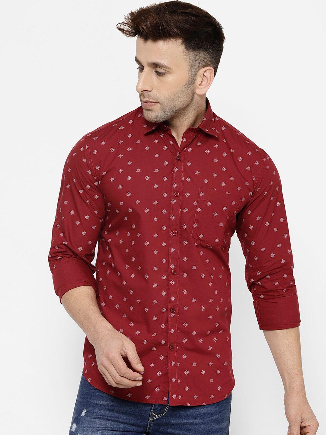 cape canary men red regular fit printed casual shirt