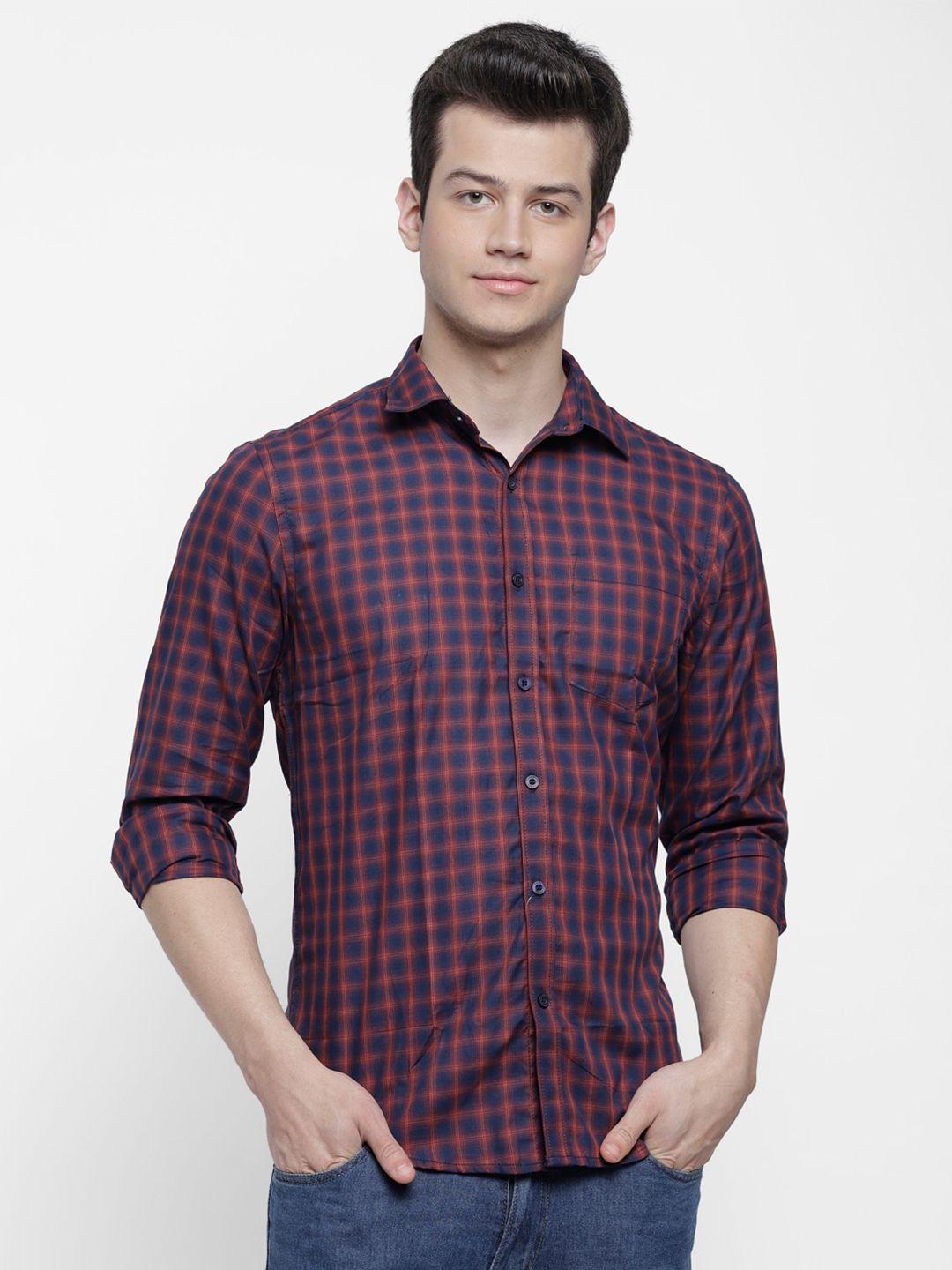 cape canary men red smart regular fit  checked cotton casual shirt