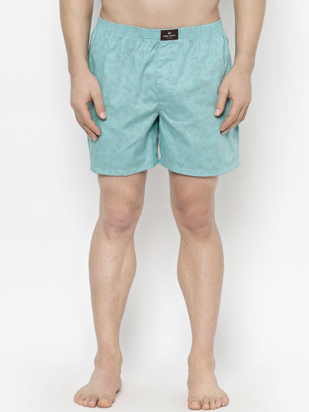 cape canary men teal-blue printed cotton boxer ccamroselinearteleblu