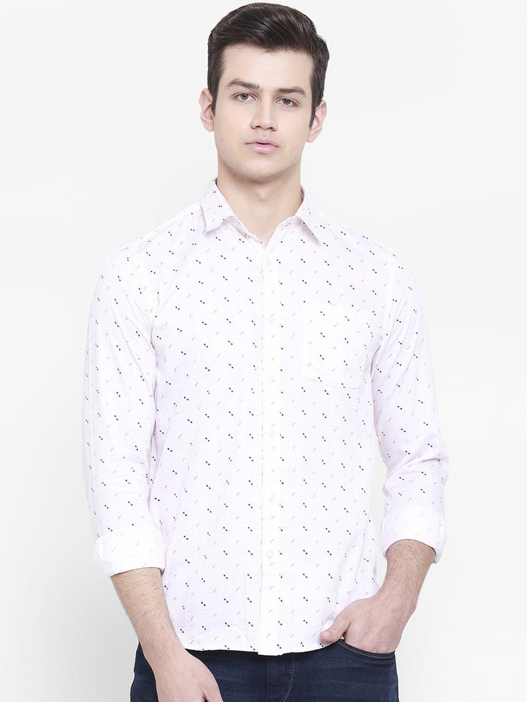 cape canary men white regular fit printed casual shirt