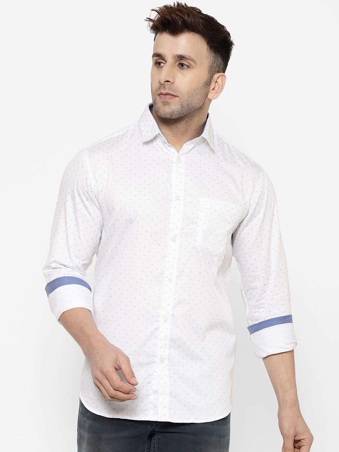 cape canary men white regular fit printed casual shirt