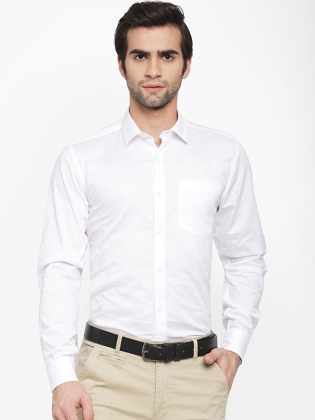 cape canary men white regular fit solid formal shirt