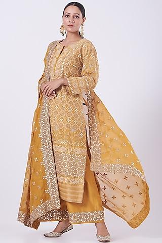 capital yellow embroidered straight kurta set