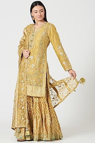 capital yellow nakshi embroidered kurta set