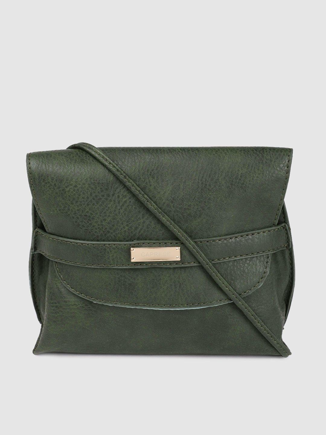 caprese dark olive green solid sling bag