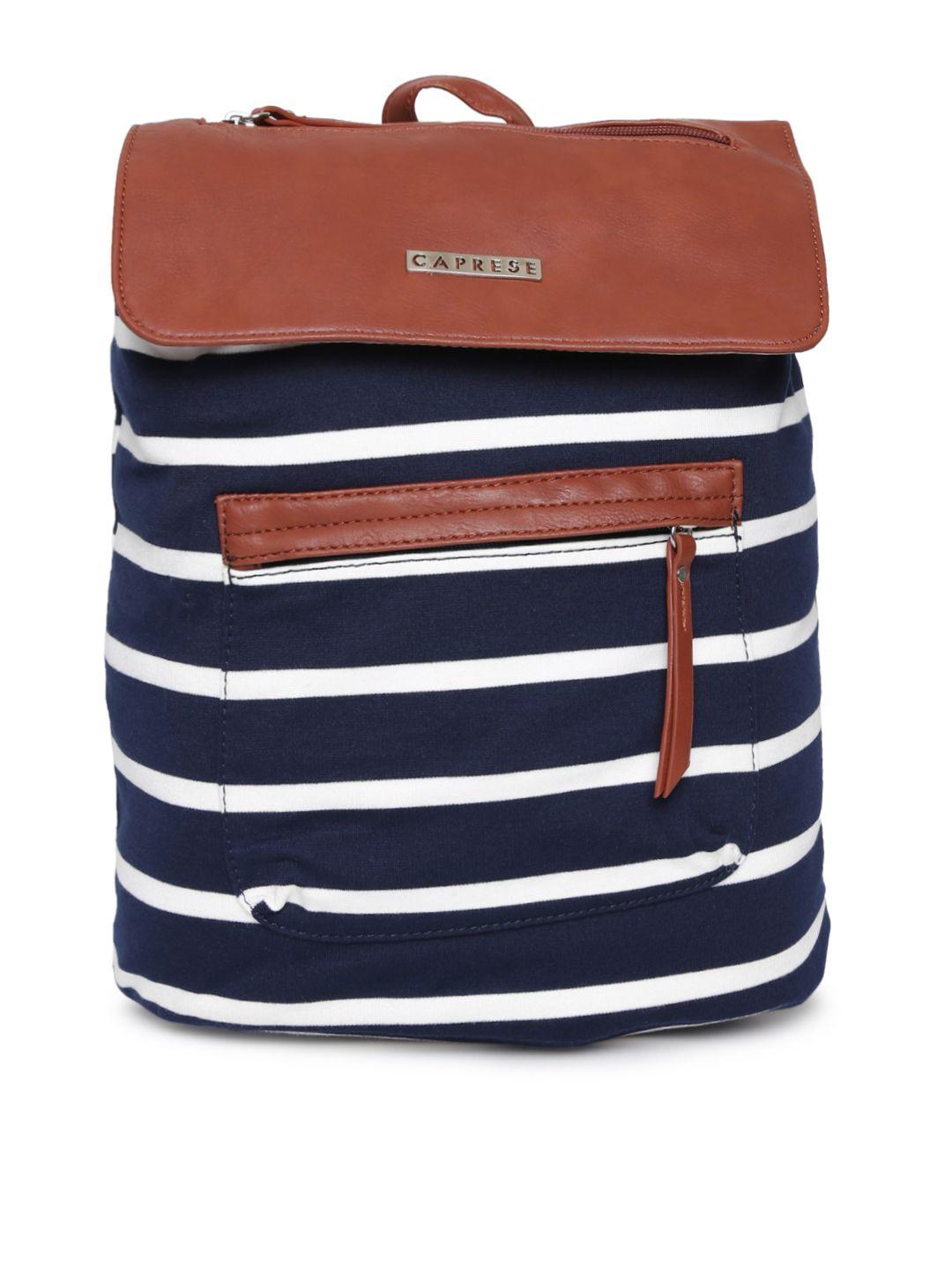 caprese women navy blue & brown striped backpack