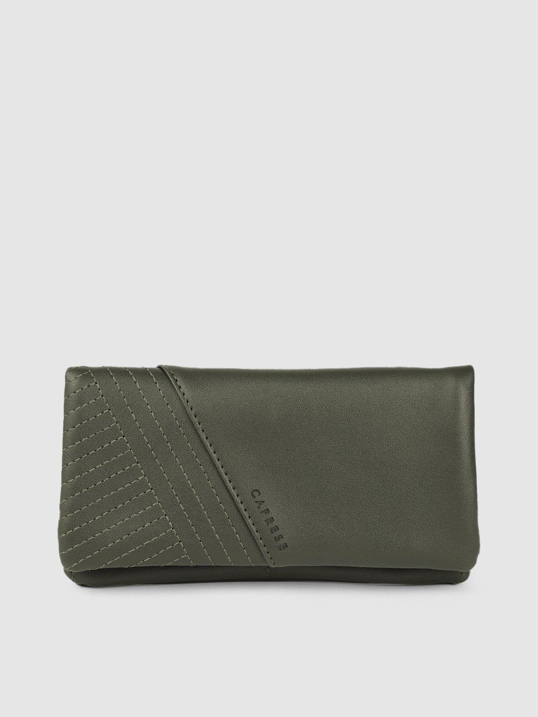 caprese women olive green embroidered two fold wallet