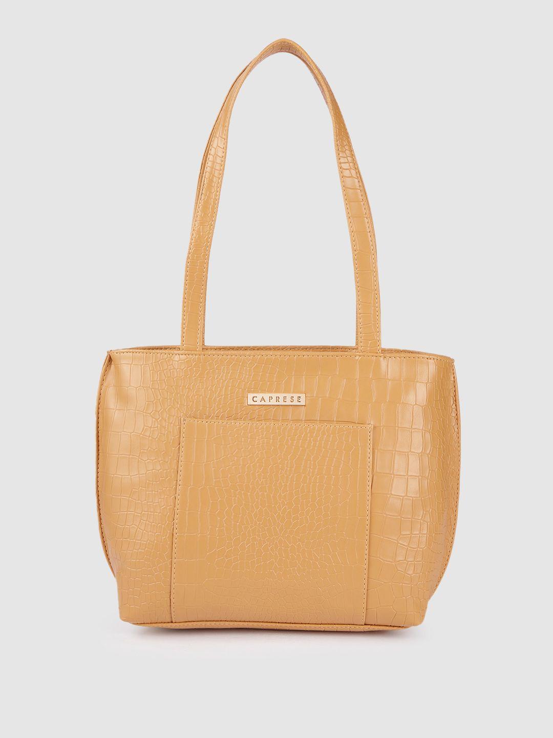 caprese beige textured leather shoulder bag