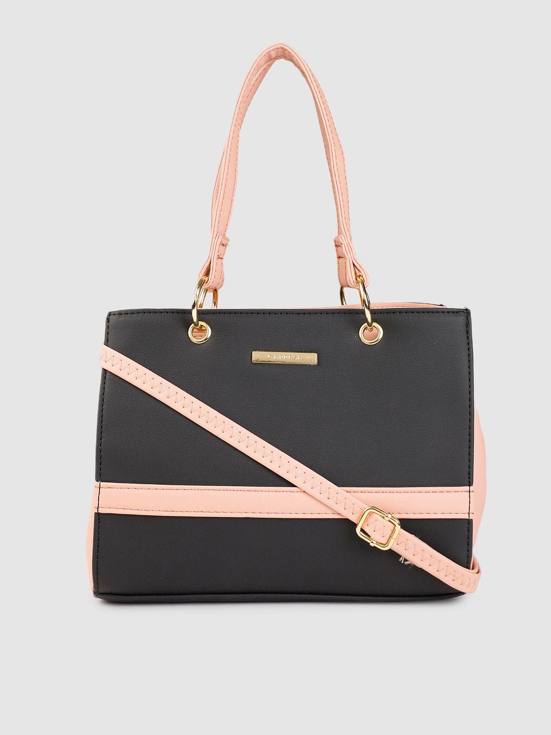 caprese black colourblocked leather structured handheld bag