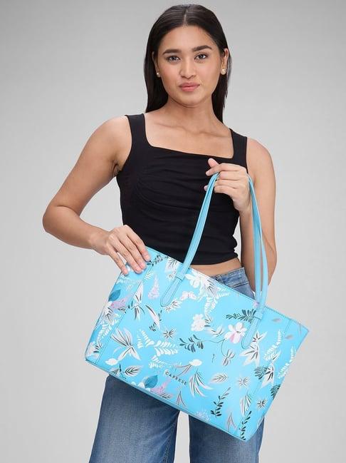 caprese blue floral large tote handbag