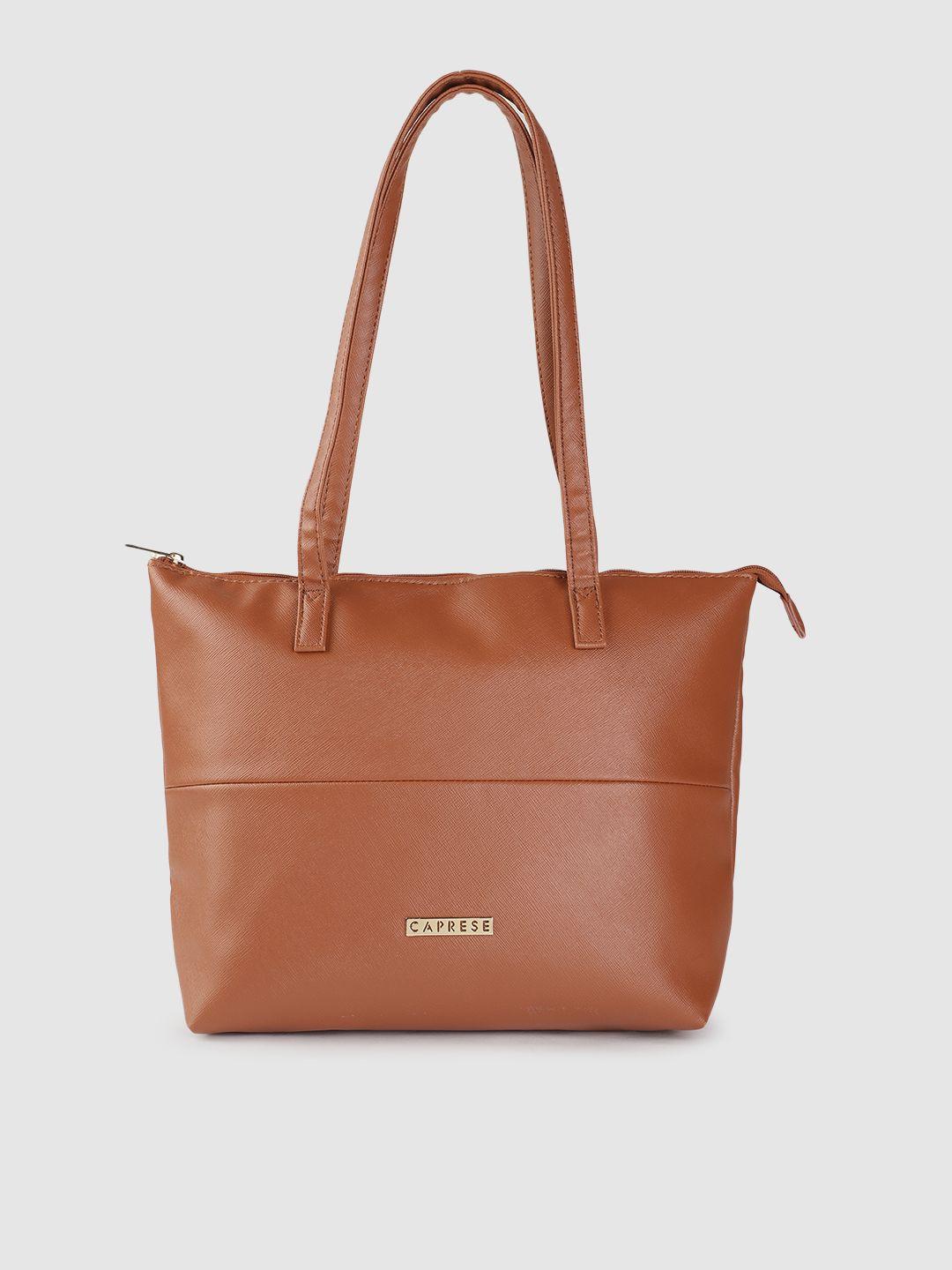 caprese brown saffiano textured structured shoulder bag