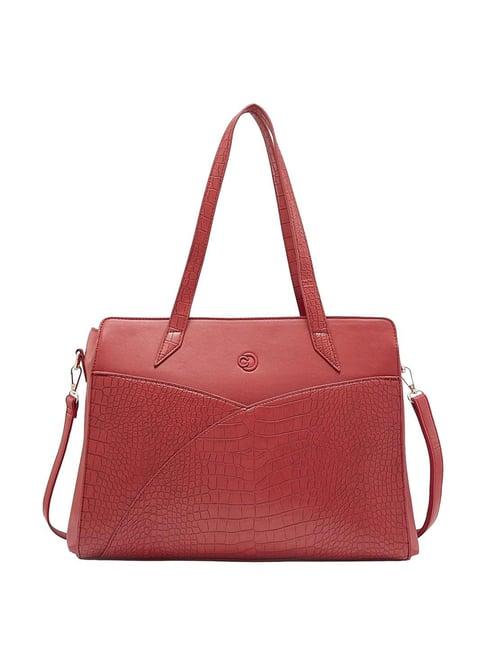 caprese cabo red faux leather textured laptop tote handbag