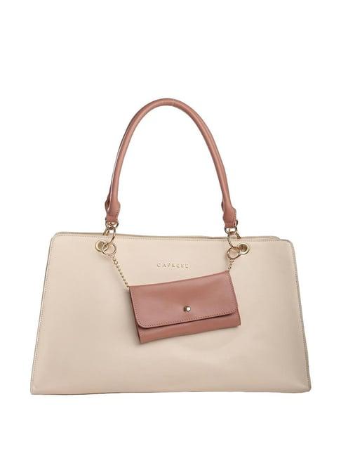 caprese capri beige faux leather solid laptop tote handbag