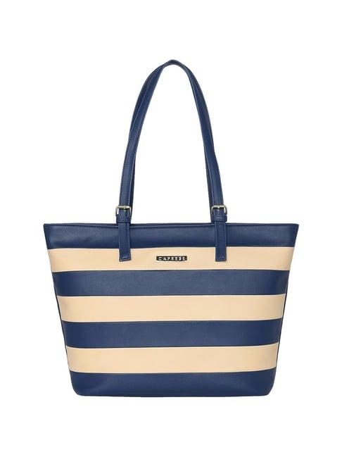 caprese corson navy faux leather striped tote handbag