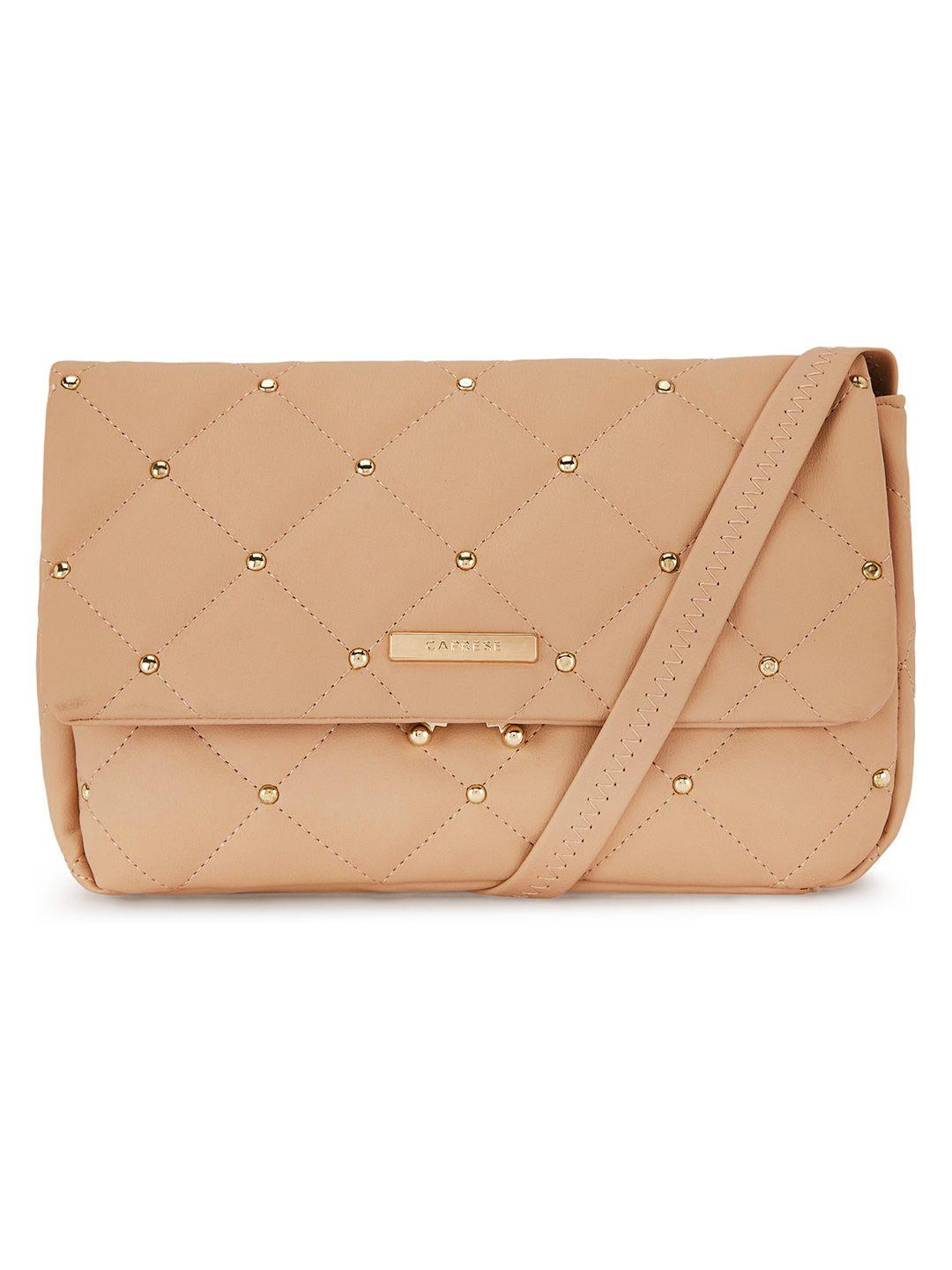 caprese cream embellished pu structured sling bag with quilted