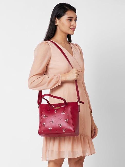 caprese dara maroon faux leather embroidered handbag