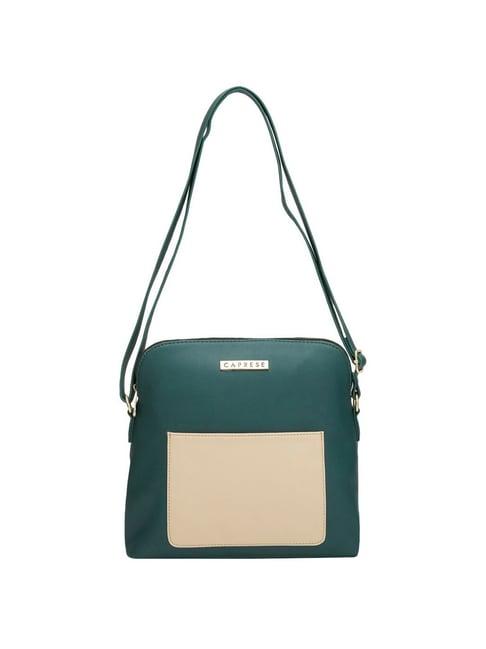 caprese destin dark green faux leather solid sling handbag