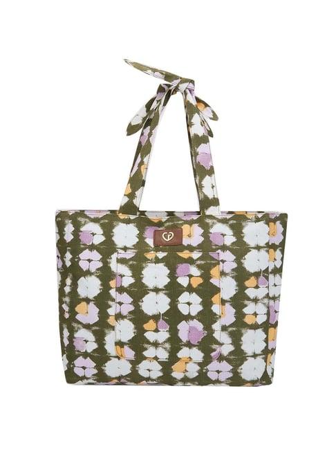 caprese enora green printed large tote handbag