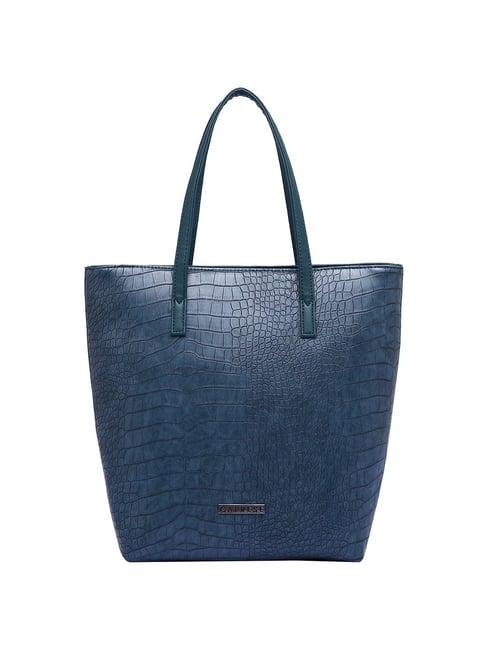 caprese gazza teal blue textured medium tote handbag