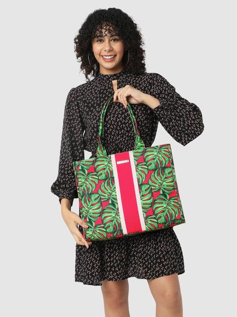 caprese green printed extra large shoulder handbag