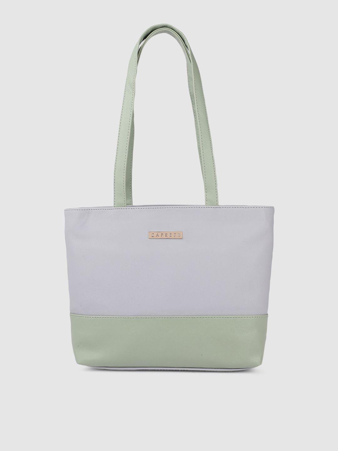 caprese grey & mint green colourblocked pu structured shoulder bag